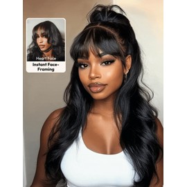 UNICE Pre Everything Curtain Bangs Wig Loose Wave 7x5 Lace Bye Bye Knots Glueless Wigs Human Hair Pre Plucked Pre Cut Bleached Knots Ready to Wear Wig Natural Black Color 150% Density 22 Inches
