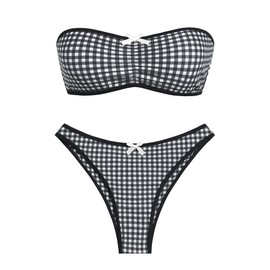 ZAFUL - Bikini sin tirantes para mujer, diseño de lazo, fruncido, corte alto, bandeau de corte alto, para mujer, 4-negro, X-Large