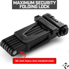 Revere Folding Bike Lock – Heavy-Duty Anti-Theft Hardened Steel, Rust-Proof, 4-Digit Combination Bike Lock with Mounting Bracket – Foldable, Compact, High-Security Bicycle, Scooter, Motorcycle Lock