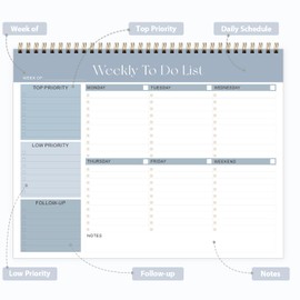 Weekly To Do List Notepad, Undated Planner with 52 Sheets (8.5''x11''), Desk Weekly Planner for Women & Man, Home School & Work-Blue