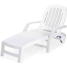 COSTWAY Lounge Chair Chaise Adjustable Recliner Weather Resistant White