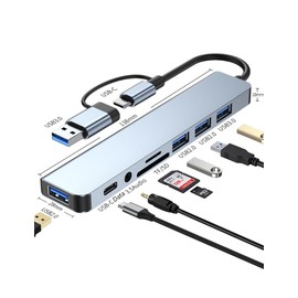 Zacoora 8-in-2 Multi-Port USB C Hub Zacoora Adapter 3.5mm + Type-C Port + 1 USB 3.0 Port + 3 USB 2.0 Ports+SD&TF Card Reader