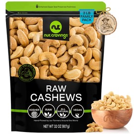 Nut Cravings - Raw Whole Cashews, Unsalted, Shelled, Superior to Organic (32oz - 2 LB) Bulk Nuts Packed Fresh in Resealable Bag - Healthy Protein Food Snack, All Natural, Keto Friendly, Vegan, Kosher