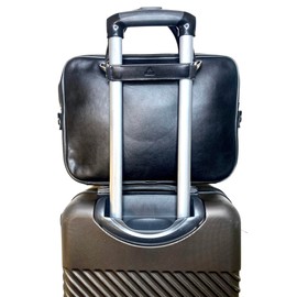 Genuine Leather Travel Belt for Attaching Briefcase or Bag to Luggage Over Handle - Removable Luaggage Strap for Add a Bag to Carry On Suitcase - 9.97-inch Length (Black)