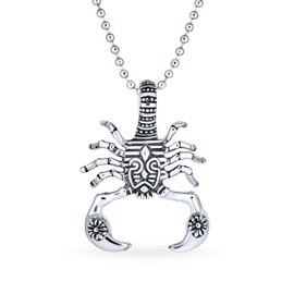 Bling Jewelry Tribal Zodiac Scorpion Pendant Necklace for Men Silver Tone Oxidized Black Stainless Steel 20 Inches