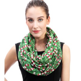 Lina & Lily Women's Loop Scarf with Christmas Pattern, Red, green, white