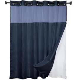 goodbath No Hook Shower Curtain and Liner Set,Luxury Waffle Bath Curtains for Bathroom Hotel, Mesh Top Window,Double Layer,180x188cm,Blue