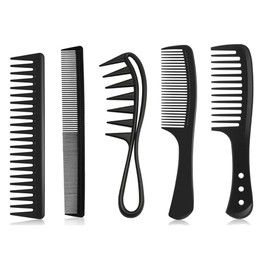TRKETK 5 Stück Breiter Zahnkamm, Professionelles Haarkamm-Set Große Zahnkämme Haarkämme Lockenkamm Antistatischer Styling-Kamm Schwarze Kunststoff-Haarkämme für Männer und Frauen