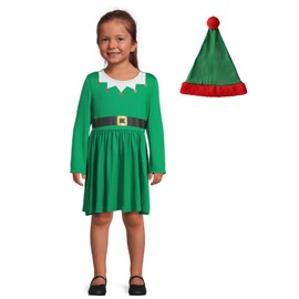H.I.S. International Holiday Toddler Girls Santa or Elf Dress with Hat, 2-Piece, Sizes 12M-5T (US, Age, 18 Months, Elf)