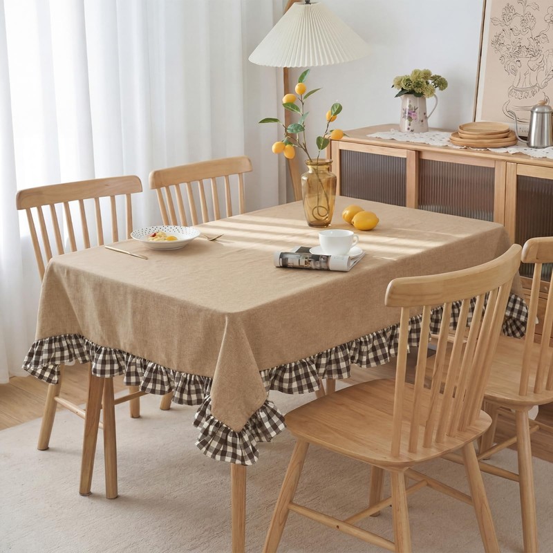 Mindsoft 60 x 120 Inch Rectangle Farmhouse Ruffle Tablecloth Rustic