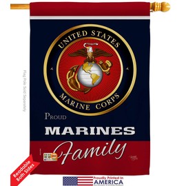 Breeze Decor HS108411-BO-03 Marines Proudly Family Americana Military Veteran Decorative Gift Vertical 28" x 40" Double Sided House Flag Set Wood Dowel with String Hardware Made in USA