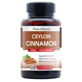 Viva Doria Organic Ceylon Cinnamon Veggie Capsules, 1500mg Per Serving, 120 ct
