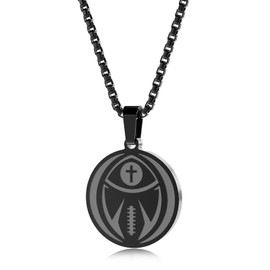 HOFOYA Sports Athletes Pendant Necklace with Inspiring Bible Quote from Phil 4:13 Football Jewelry Gift for men women boys girls and Kids who love sports coach or teammate gift-Black.