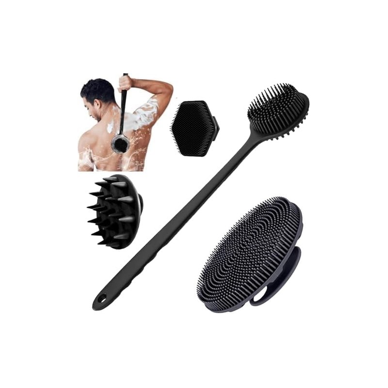 Set de 4 Cepillos de Silicona para Cuerpo, Espalda, Cabello