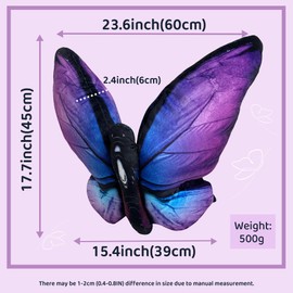 Kobataro Kobataro Butterfly Decorations Pillow Decorative Throw-Pillow Stuffed Animal Plush Gifts for Women Decor for Room Home Garden 24.4" x 16.5"