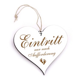 Door Sign with German Text "Eintritt nur nach Ausforderung" [German Language] White Door Decoration for Office Conference Room 13 x 12 cm