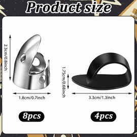 JIYIN 12 Piece Thumb Picks Set, Adjustable Banjo Picks 8 Pcs Stainless Steel Finger & 4 Pcs Plastic Thumb Pick Metal Bass Guitar Accessories for Harp Bass Pick Guitar(Silver Black)