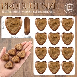 Geelin Inspirational Christian Gift Religious Wooden Heart Tokens with Bible Verses Pocket Hug for Women Men Church Scripture Gifts God Blessed Party Favors(Dark Brown,24 Pcs)