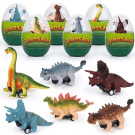 Latwerd Easter Eggs with Toys Inside - 6Pack Jumbo Dinosaur Pull Back Cars Prefilled Easter Basket Stuffers Dinosaur Toys Fillers Easter Party Favors for Kids Boys Girls Ages Easter Gifts