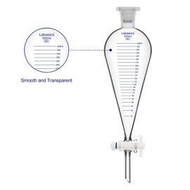 Labasics Graduated Separatory Funnel, 500 ml Heavy Wall Borosilicate Glass Separating Funnel with 24/29 Joint and PTFE Stopcock