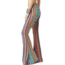 WSPLYSPJY Women's Print Stretch Bell Bottom Flare Palazzo Pants Trousers