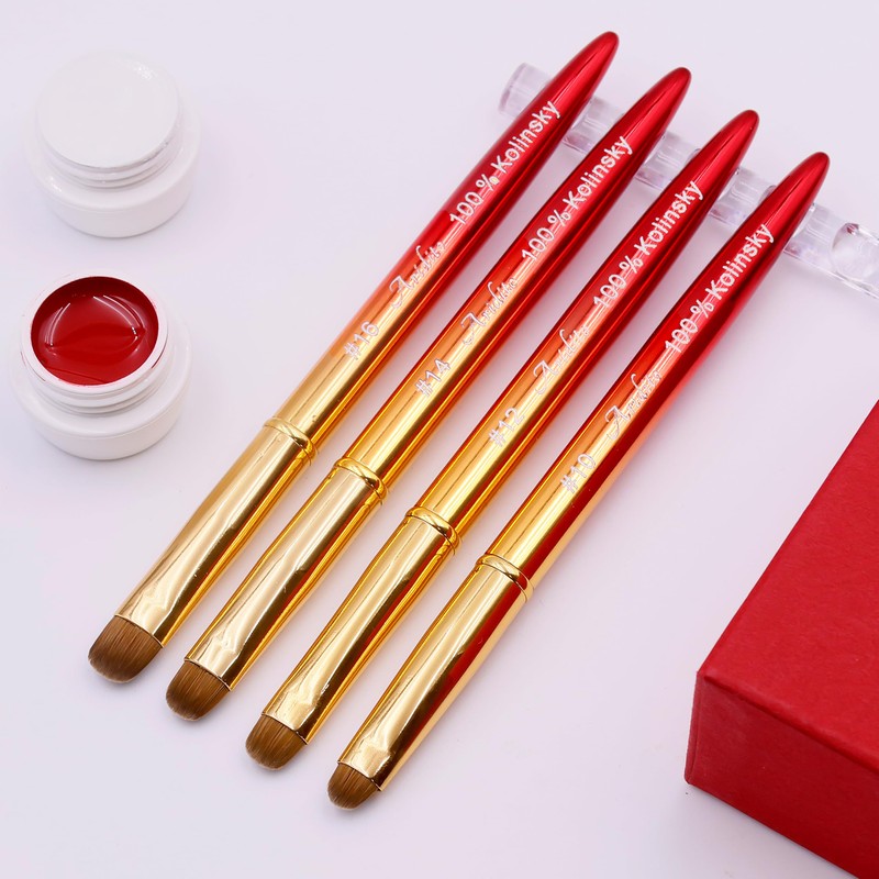 Pure Kolinsky French Nail Brush with Metal Handle (Red-Gold, 14#)