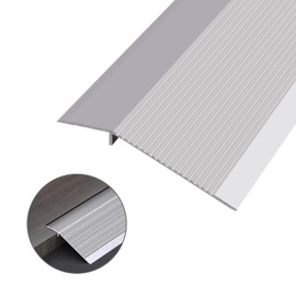 Qiveno 2.9 ft x 3.9 in Aluminum Floor Transition Strip - Matte Silver Threshold Reducer for Doorway, Ramp, Tiles, Laminate (Bridges 0.3-1.6 inch Height Gap)
