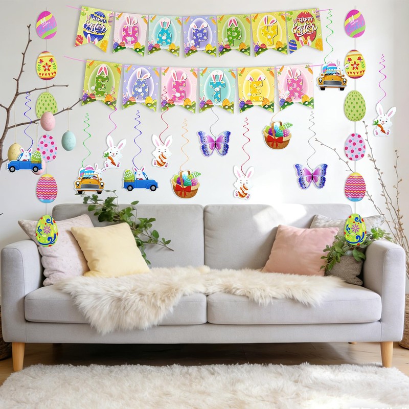 27 PCS Easter Decorations- Happy Easter Banner Egg Garland -