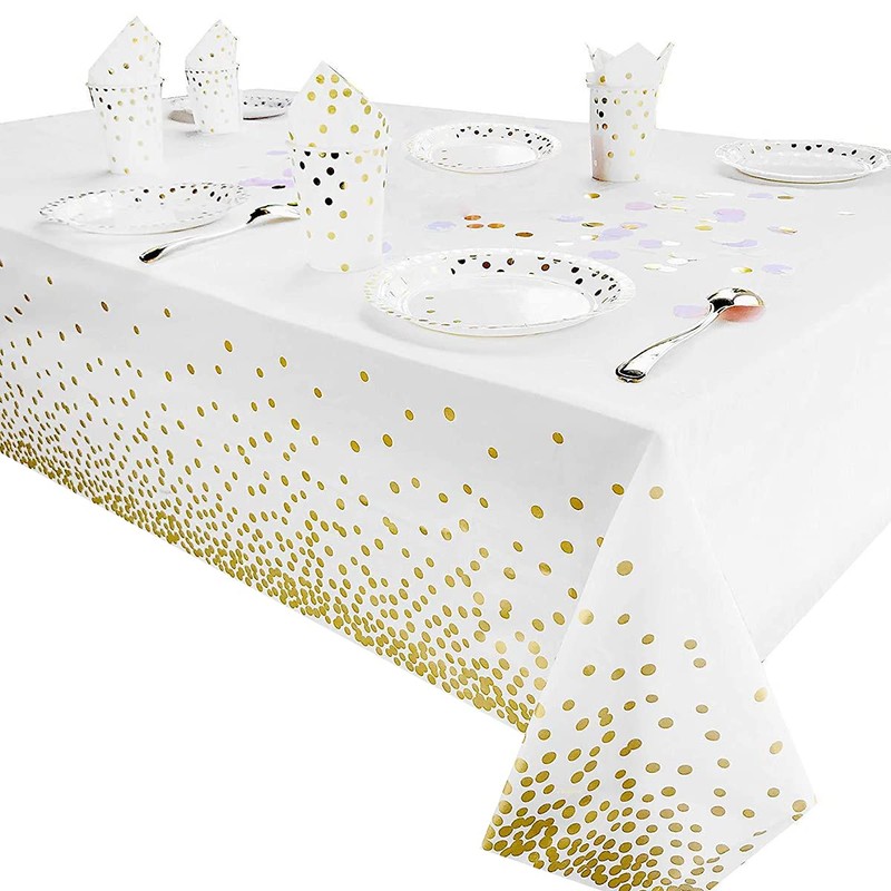 Jepeux 2 packaging white and gold plastic tablecloth, 54 inch