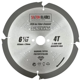Saxton PCD Circular Saw Blade, 165mm x 4 Teeth x 20mm Bore, Polycrystalline Diamond Tipped Fibre Cement Board, Hard Materials