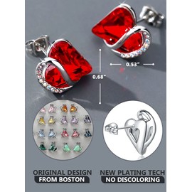 Leafael Infinity Love Heart Stud Earrings for Women, Silver Tone Fashion Statement Jewelry, Birthday Gifts for Daughter Mom Wife Her, January & July Birthstone Crystal, Siam Ruby Red