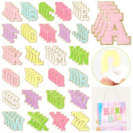 Self-Adhesive Chenille Letters Patches: NICEVINYL 104PCS Multi-Colors Letter Patches Stickers for Clothing Backpacks - Chenille Embroidered Initial Patch Applique for Birthday Gifts Decor