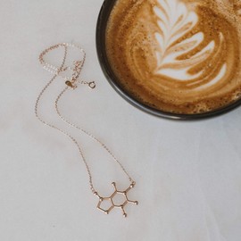 Caffeine Molecule Necklace - 14K Rose Gold Plated 925 Sterling Silver Jewelry for Coffee Lovers & Science Enthusiasts