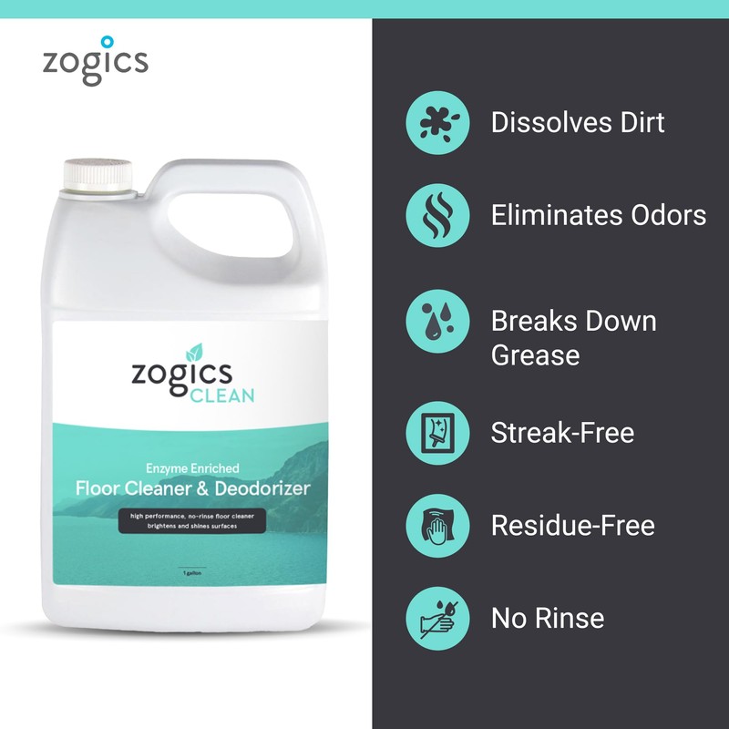 Zogics Enzyme Enriched Floor Cleaner & Deodorizer Concentrate, 128 oz
