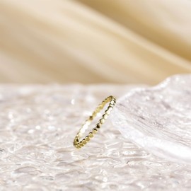 Mameloly 1.5mm 14K Gold Plated Wedding Bands for Women Dainty Stackable Thin Dot Ring Statement Ring Size 8