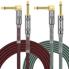 OTraki 2 Pack Guitar Cables 10ft 1/4 Inch Instrument Cable Straight to Right Angle Electric Bass Amp Cord for Keyboard Professional Audio, Woven Tweed Cord with 6.35mm Gold Plated Plug