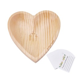 UNICRAFTALE Heart Wooden Prayers Bowl Set Religious Prayer Dough Bowl with Engraved Cross and Text Prayers Bowls for for Easter Mother's Day Christmas Vintage 22.6x22.6x3cm