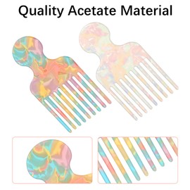 Pick for Hair, 2 Pcs Wide Hair Pick Comb Afro Styling Tool for Curls Detangling Lift, Unisex Portable Grip Textured Scalp Massage Comb