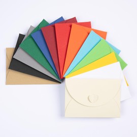 PresentFill® Set of 26 Mini Envelopes Colourful with Heart Closure, Mix Different Colours, Format 10 x 7 cm, Small Envelopes Made from 100% Recycled Kraft Paper for Designing, Labelling or Printing