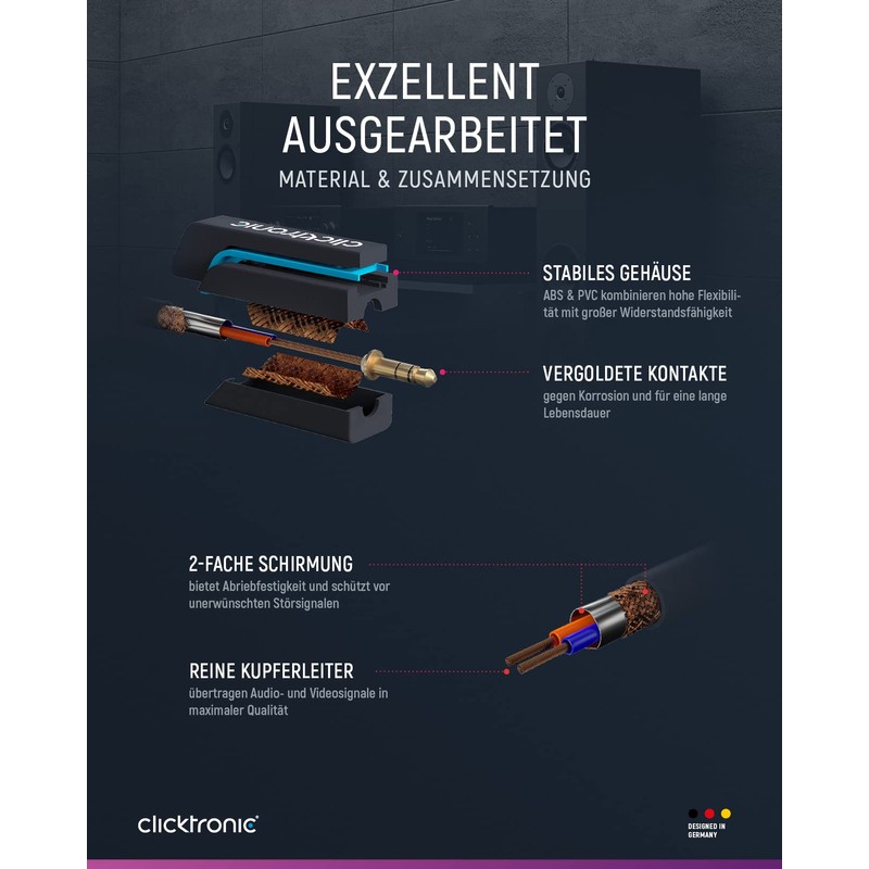 Clicktronic 3.5mm Male to Male Stereo Audio Cable, Black, 3