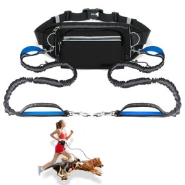 Hands Free Dog Leash for 2 Dogs,Adjustable Waist Dog Running Leash with Water Bottle Holder,Dual Padded Handles and Retractable Bungee for Walking Jogging Training Hiking