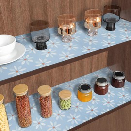 Shelf Liner for Kitchen Cabinets Non Adhesive Blue 18inch x 96 Inch Kitchen Drawer Liner, Waterproof Cupboard Liner Anti-Slip for Kitchen Cabinets Easy to Trim