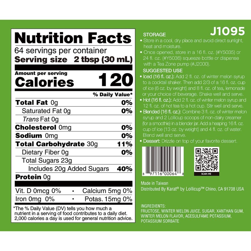 Tea Zone J1095 64 fl. oz Winter Melon Syrup for