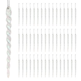 Clear Iridescent Glittered Icicle Shatterproof Christmas Decoration - Set of 48 - Sparkling Clear with Glitter - 5" Icicle - Glittered Holiday Decorations