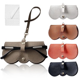 KASESSS Pack of 5 Soft Glasses Case, Fashion Glasses Case, Leather, Glasses Case, Men and Women, Sunglasses Case, Portable, Glasses Bag, Unisex, Sunglasses Bag Made of Soft Leather with Neck Strap