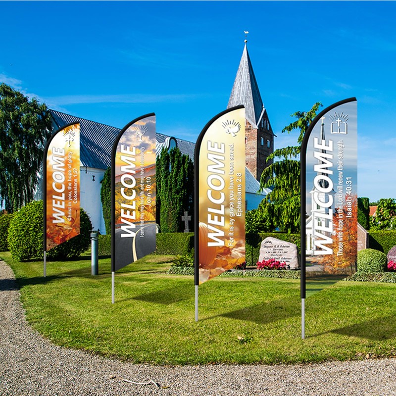 AmazingSpark 4 Pcs Thanksgiving Church Welcome Feather Flag with Scripture