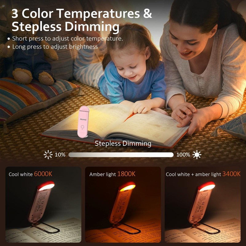 Akomid USB Rechargeable Book Light for Reading in Bed, 8