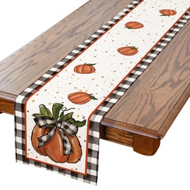 Siilues Fall Table Runner, Fall Decorations for Home Pumpkin Fall Runner for Table Seasonal Buffalo Plaid Fall Thanksgiving Holiday Decor for Indoor Outdoor Dining Table Decorations (13" x 108")