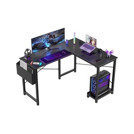 L Shaped Computer Desk - Gaming Table Corner Desk 50 Inch with Wooden Desktop CPU Stand Side Bag Reversible L-Shaped Gaming Desk Workstation Keyboard - Color: Grey
