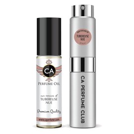 CA Perfume Duo Impression of Tubereuse Nue For Women & Men Sprayer + Body Oil Roll-On Bottles 0.27 Fl Oz+0.33 Fl Oz